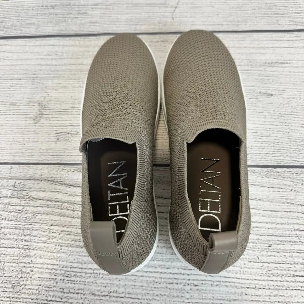 Deltan Women's Taupe Knit Carter Platform Stretch Slip On Sneakers Size 7.5
